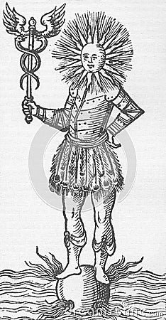 Alchemical illustration of the portrait of mercury from the work uhr alter ritter of 1680 Cartoon Illustration