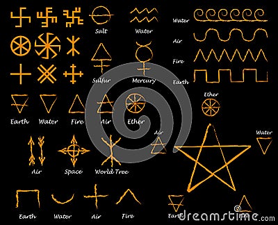 Alchemical Signs. Slavic amulets symbols. Vector Illustration