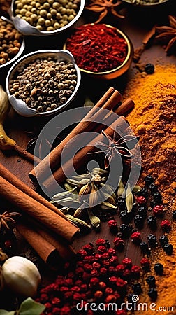 The Alchemists' Kitchen: A Closeup of Spices Stock Photo