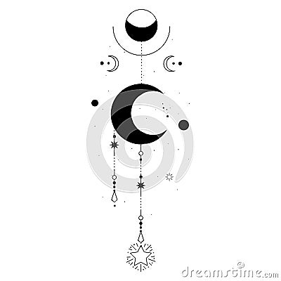 Alchemy esoteric mystical magic celestial talisman with moon, stars Vector Illustration