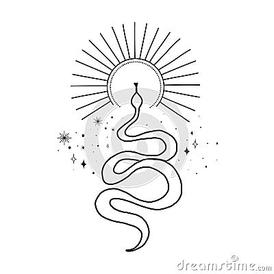 Alchemy esoteric mystical magic celestial talisman with snake, sun, stars Vector Illustration
