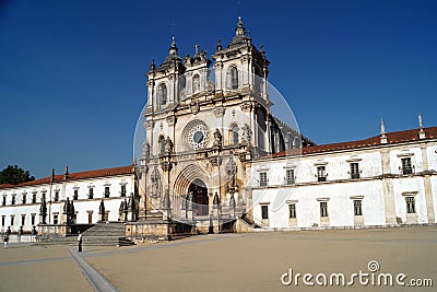 Alcobaca Monastery, front facade, Gothic and Baroque complex of buildings originating from 12th century, Alcobaca, Portugal Editorial Stock Photo