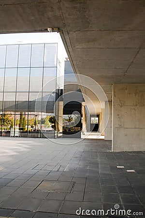 Alcobendas, Spain - April 16, 2017: Library built in gray cement and glass. Editorial Stock Photo