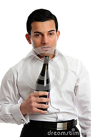 Alcohol Abuse - drunk man holding bottle wine Stock Photo