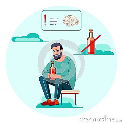 Alcohol addiction Alcoholism Vector Drunk Bottle Vector Illustration