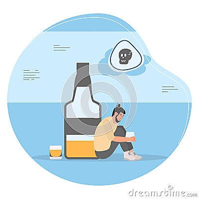 Alcohol addiction Alcoholism Vector Drunk Bottle Vector Illustration