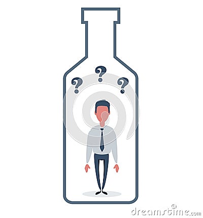 Alcohol and addiction, Young male character trapped inside a bottle, health problems Vector Illustration