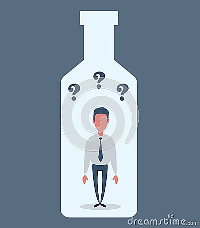 Alcohol and addiction, Young male character trapped inside a bottle, health problems Vector Illustration