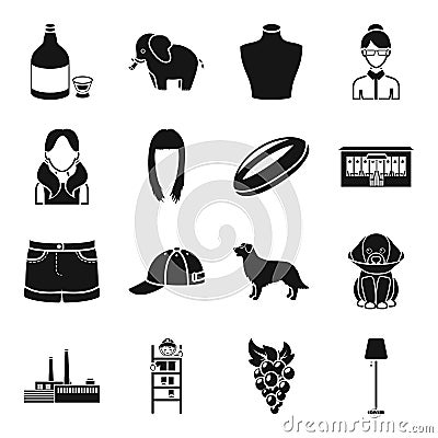 Alcohol, animal, atelier and other web icon in black style. Vector Illustration