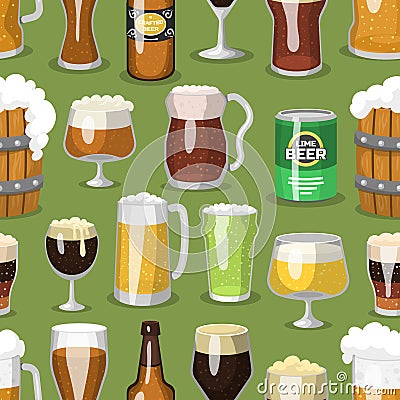 Alcohol beer ale glass vector illustration refreshment brewery and party beverage mug frosty craft drink seamless Vector Illustration