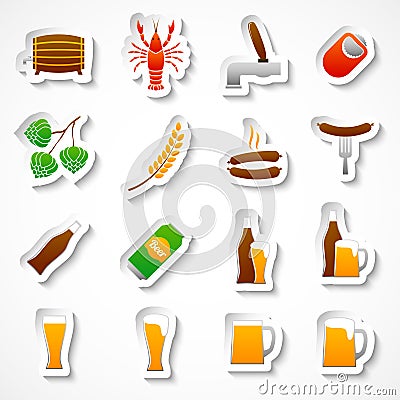 Alcohol beer party stickers set Vector Illustration