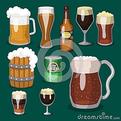 Alcohol beer vector illustration refreshment brewery and party dark beverage mug frosty craft drink. Vector Illustration