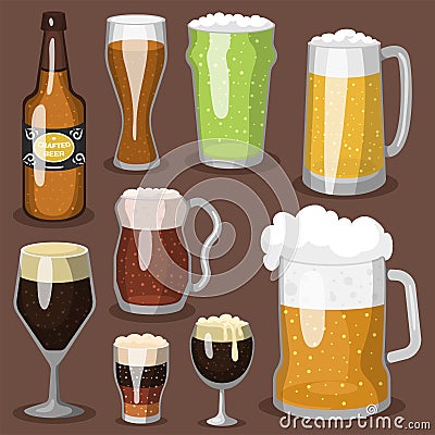 Alcohol beer vector illustration refreshment brewery and party dark beverage mug frosty craft drink. Vector Illustration