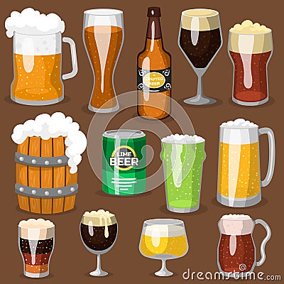 Alcohol beer vector illustration refreshment brewery and party dark beverage mug frosty craft drink. Vector Illustration