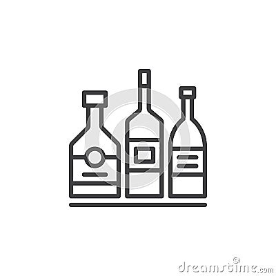 Alcohol beverage bottles line icon, outline vector sign, linear pictogram isolated on white. Vector Illustration