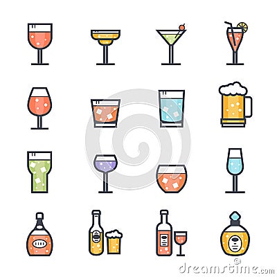 Alcohol Beverage Icon Bold Stroke with Color Vector Illustration