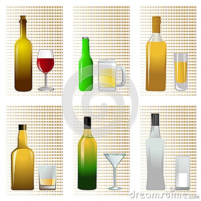 Alcohol bottle and glass Vector Illustration