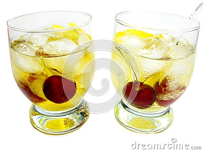 Alcohol brandy cocktail with cherry Stock Photo