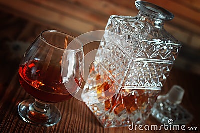 Alcohol brandy set glass and carafe Stock Photo