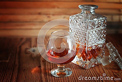 Alcohol brandy set glass and carafe Stock Photo