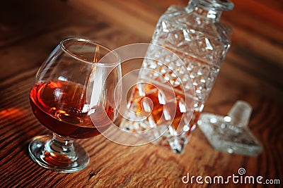 Alcohol brandy set glass and carafe Stock Photo