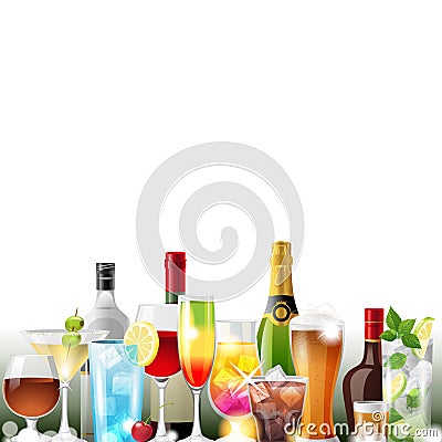 Alcohol cocktails and bottles Vector Illustration