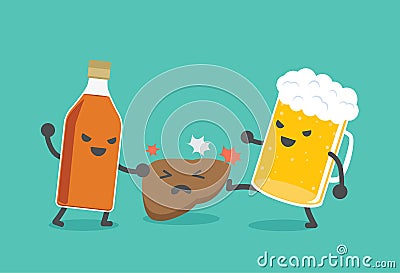 Alcohol damage the liver. Vector Illustration