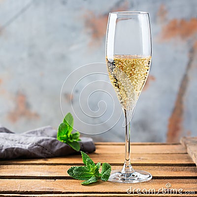 Alcohol drink, beverage, champagne sparkling wine in a flute glass Stock Photo