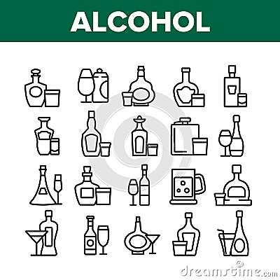 Alcohol Drink Bottles Collection Icons Set Vector Vector Illustration