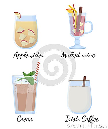 Alcohol drinks and cocktails. Flat vector illustration Vector Illustration