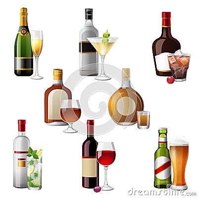 Alcohol drinks and cocktails Vector Illustration