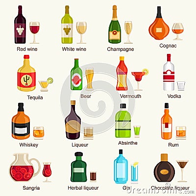 Alcohol drinks collection. Vector Illustration Vector Illustration