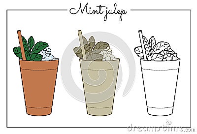 Vector alcohol drink line art illustration Mint Julep Vector Illustration