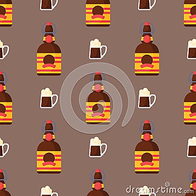 Alcohol drinks seamless pattern beverages cocktail bottle drunk glasses vector illustration. Vector Illustration