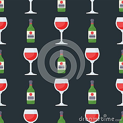 Alcohol drinks seamless pattern beverages cocktail bottle drunk glasses vector illustration. Vector Illustration