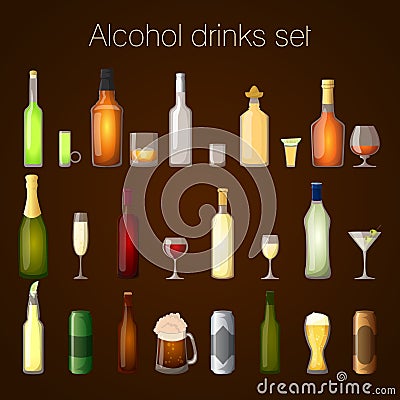 Alcohol drinks set Vector Illustration