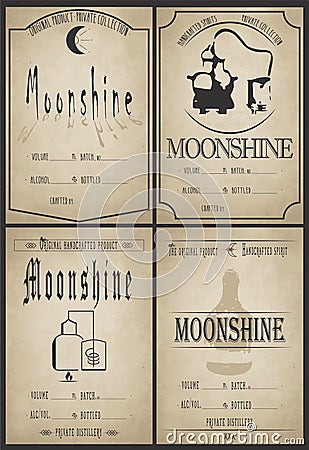 Alcohol drinks vintage labels. Vintage design moonshine label. Vector Illustration