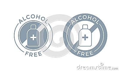 Alcohol free icon. Vector body and skin care cosmetic product, medical alcohol free symbol Vector Illustration