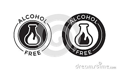 Alcohol free icon for skin and body care cosmetic product. Vector alcohol free vial symbol Vector Illustration