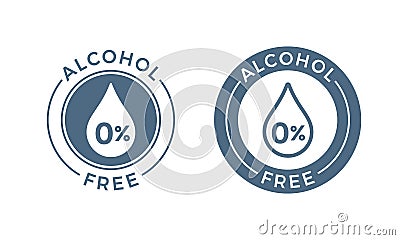 Alcohol free vector icon. Skin, body care cosmetic product medical alcohol free drop and percent symbol Vector Illustration