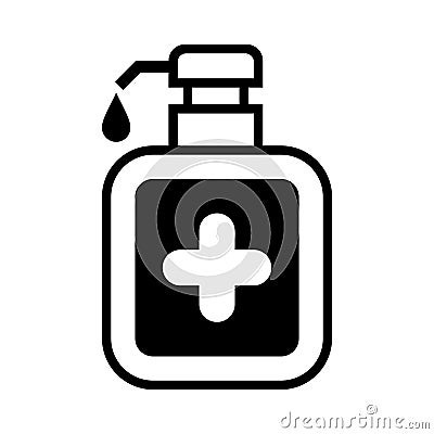 Alcohol gel bottle and cross icon isolated on white, bottle pump hand wash gel symbol, soap gel bottle icon Vector Illustration