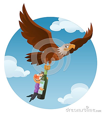 Alcohol is harmful to health. Huge flying American eagle holds t Vector Illustration