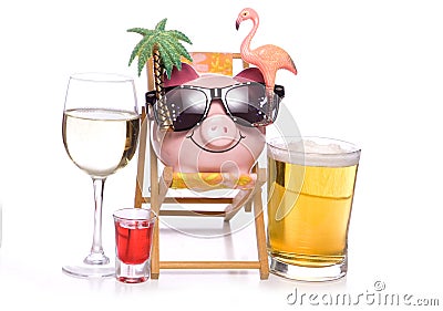 Alcohol on holiday piggy bank Stock Photo