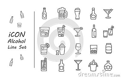 Alcohol-icon Set Line design gray color Vector Illustration