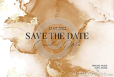 Alcohol ink neutral marble abstract watercolor save the date card design. Painting ink background. Fluid resin pattern. Perfect Vector Illustration