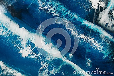 Alcohol ink ocean wave persian blue water splash Stock Photo