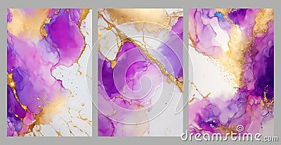 alcohol ink painting, abstract, pastel tones with golden cracks. wall decor canvas art Stock Photo