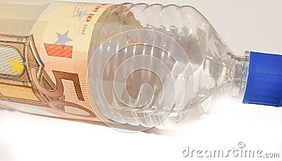 Alcohol lotion wrapped with fifty euro banknote Stock Photo