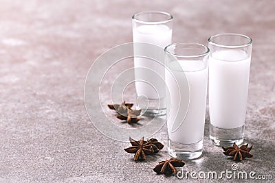 Alcohol Raki with anis. Turkish, Greek aperitif arak, Ouzo Stock Photo