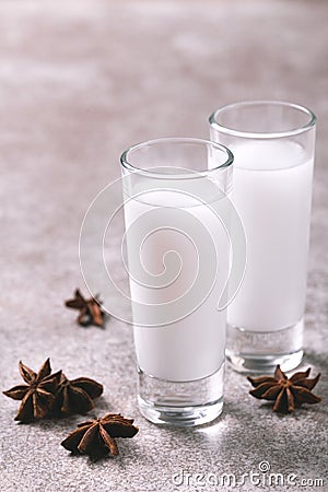 Alcohol Raki with anis. Turkish, Greek aperitif arak, Ouzo Stock Photo